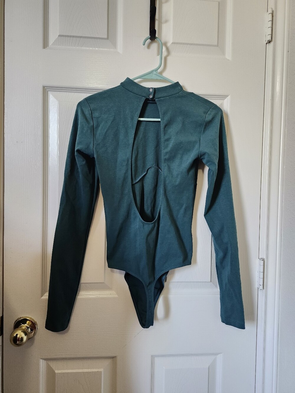 Talula Teal Green Long Sleeve Open Back Bodysuit